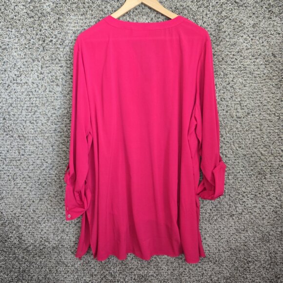 Susan Graver Top Womens Plus 22WP Pink Tunic Split Neck Semi Sheer Blouse Ladies - Picture 7 of 7